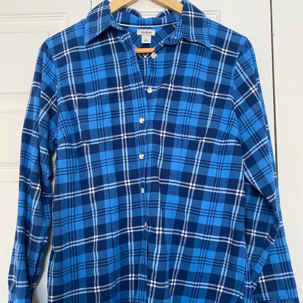 LL BEAN Blue Button Down Flannel, Relaxed Fit